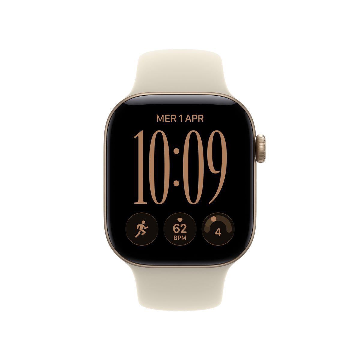 Apple Watch Series 12 42 mm GPS – Aluminium Gold, Sportarmband, Sand, M/L, 50 m, für iPhone