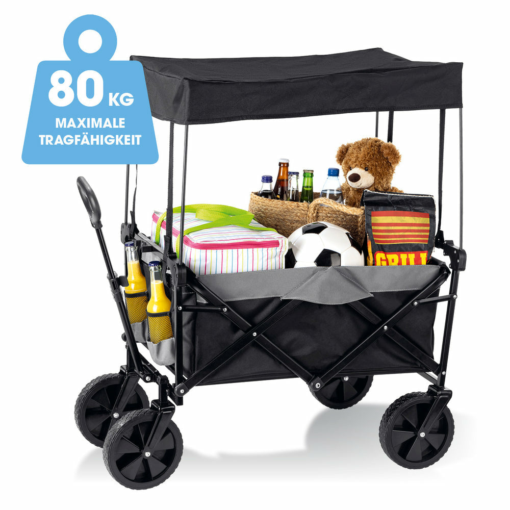 EASYmaxx Faltbarer Bollerwagen – bis 80 kg, 510×955×735 mm – schwarz, Kunststoff/Polyester/Stahl