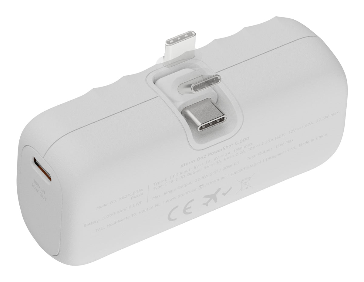 Xtorm Go2 Powerbank 5'000 mAh – 20 W PD, 1× USB-C, weiss