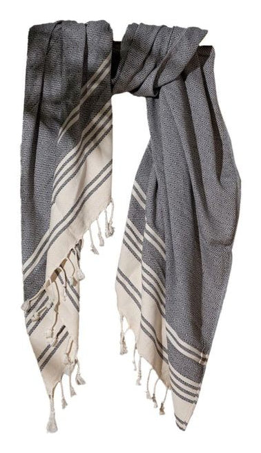 Foutastic Strandtuch New Diamond – 90 × 170 cm, Anthrazit/Beige, 60% Baumwolle/40% Polyester