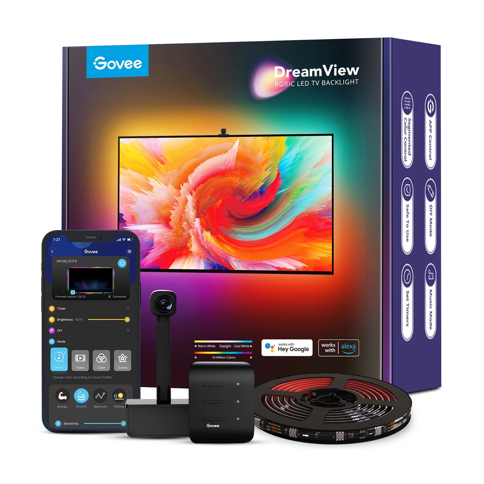 Govee DreamView T1 TV-Backlight-Set – RGBIC, Wi‑Fi + Bluetooth – für 75–85" TVs – Schwarz