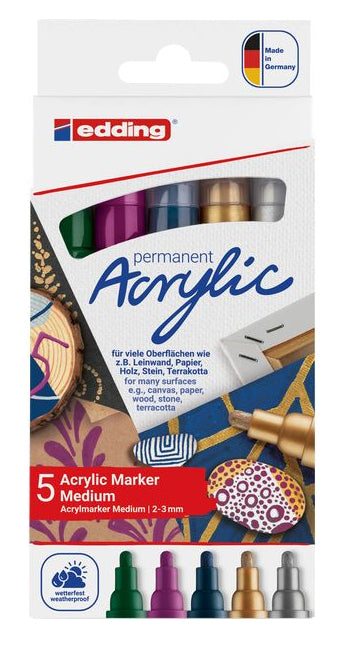 Edding Acrylmarker für Glas – mehrfarbig, 5er Set