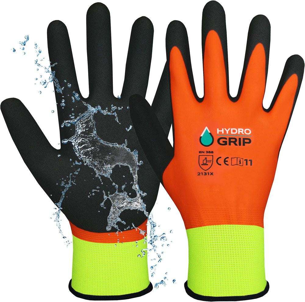 ACE HydroGrip Arbeitshandschuhe – S, 2 Paar – Latex, Wasserfest, Orange