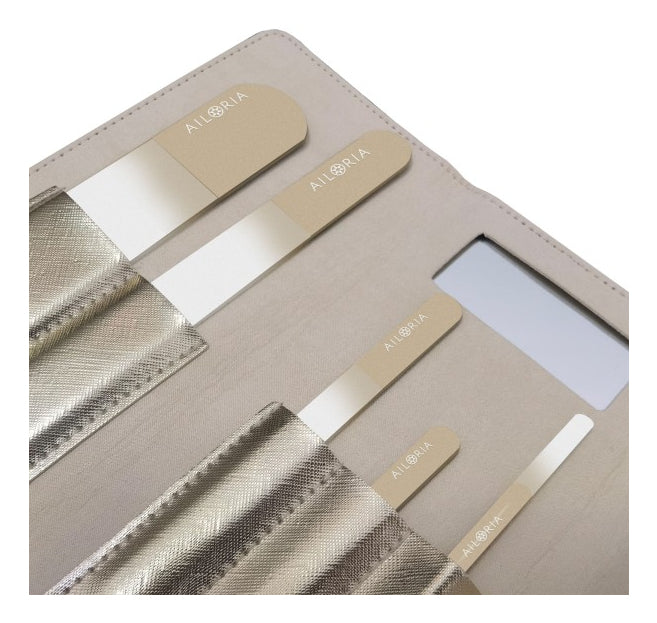 Ailoria Nagelfeilenset – 5 Stk, Glasfeilen – Gold – Kunstlederetui