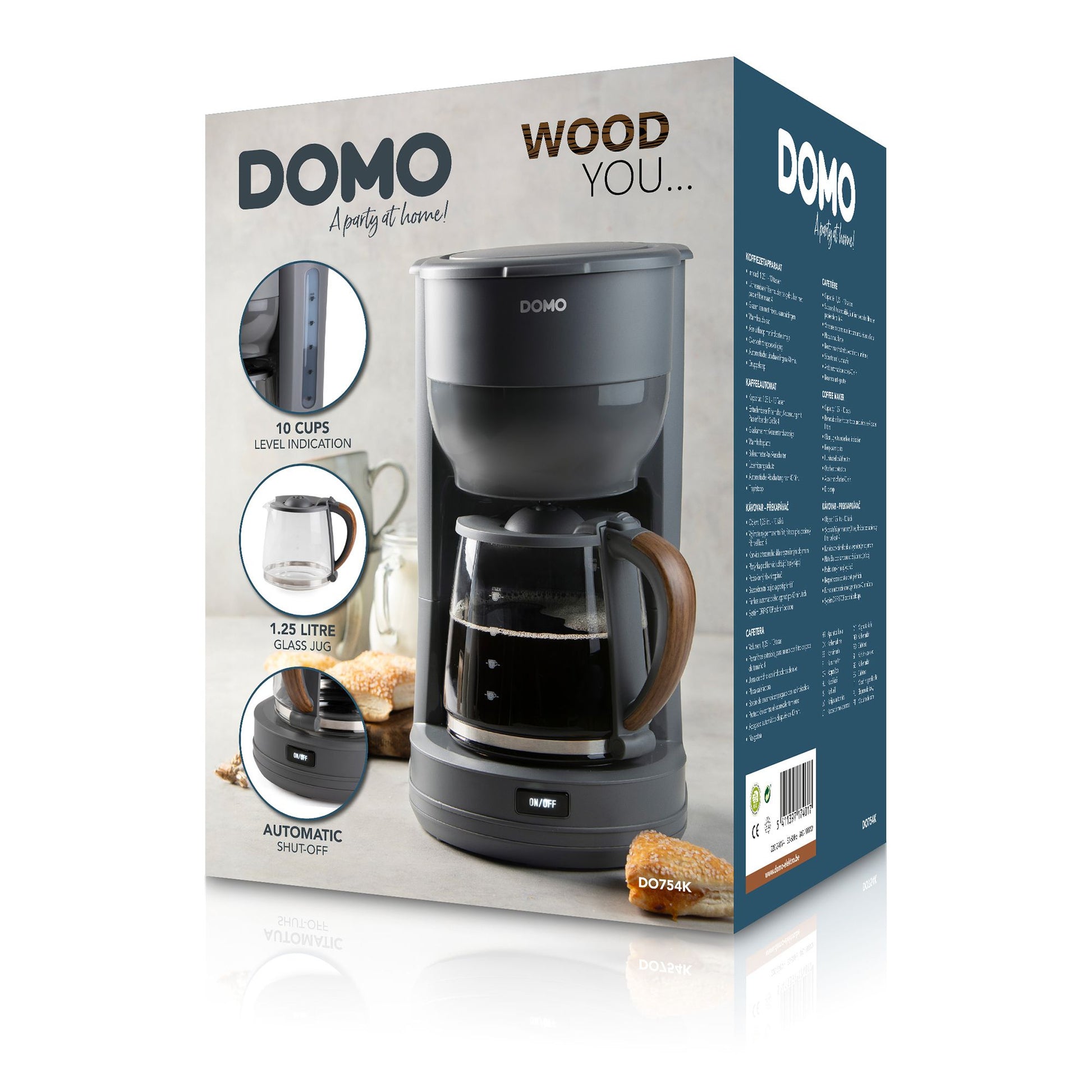 Domo DO754K Filterkaffeemaschine – 10 Tassen, 1,25 l, Melitta Filtertüten 1x4, Grau