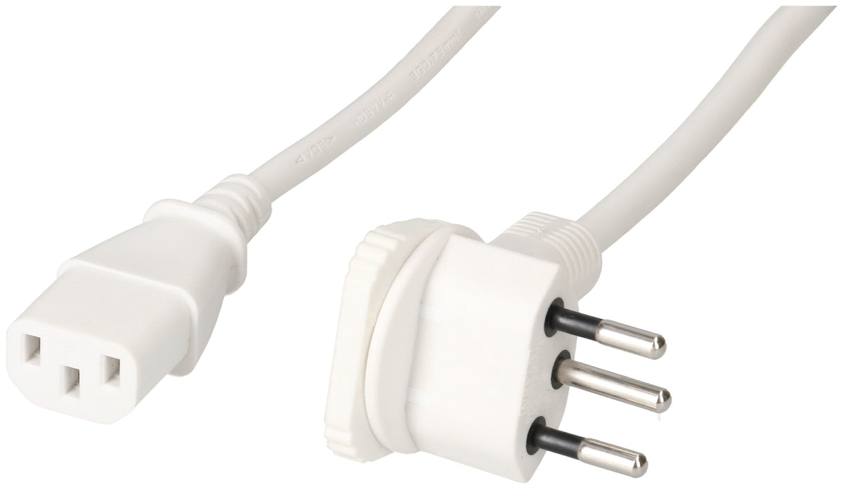 Max Hauri AG Max Hauri Netzkabel – T12 (Flachwinkel) – IEC C13, 2 m, 230 V/10 A, weiss