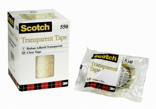Scotch 550 Klebefilm klar – 15 mm × 66 m, transparent, PP, glänzend, 10 Rollen
