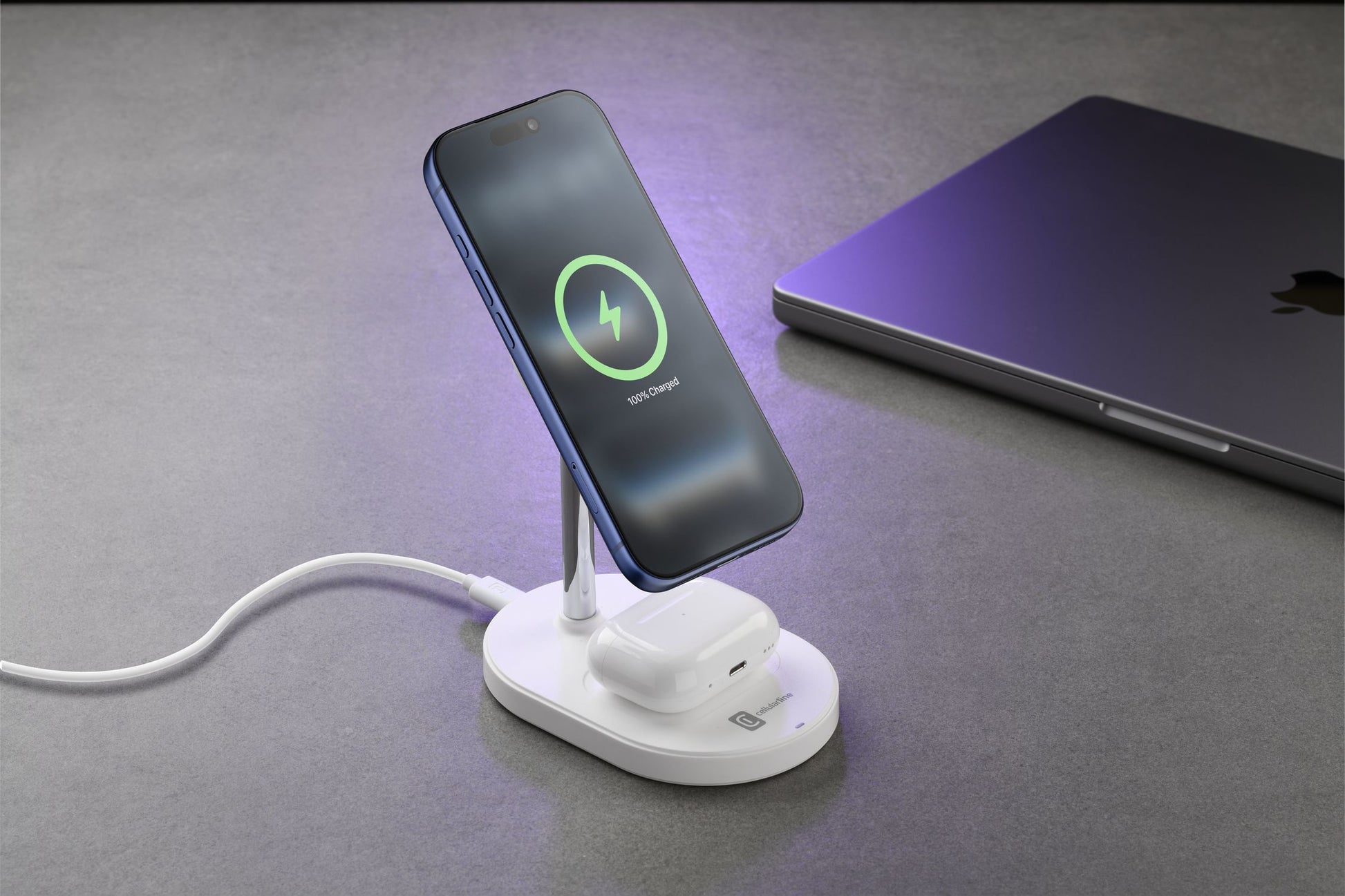 Cellularline Mag Duo 2-in-1 Ladeständer – Qi2 – 25 W/5 W – für iPhone/AirPods – Weiss