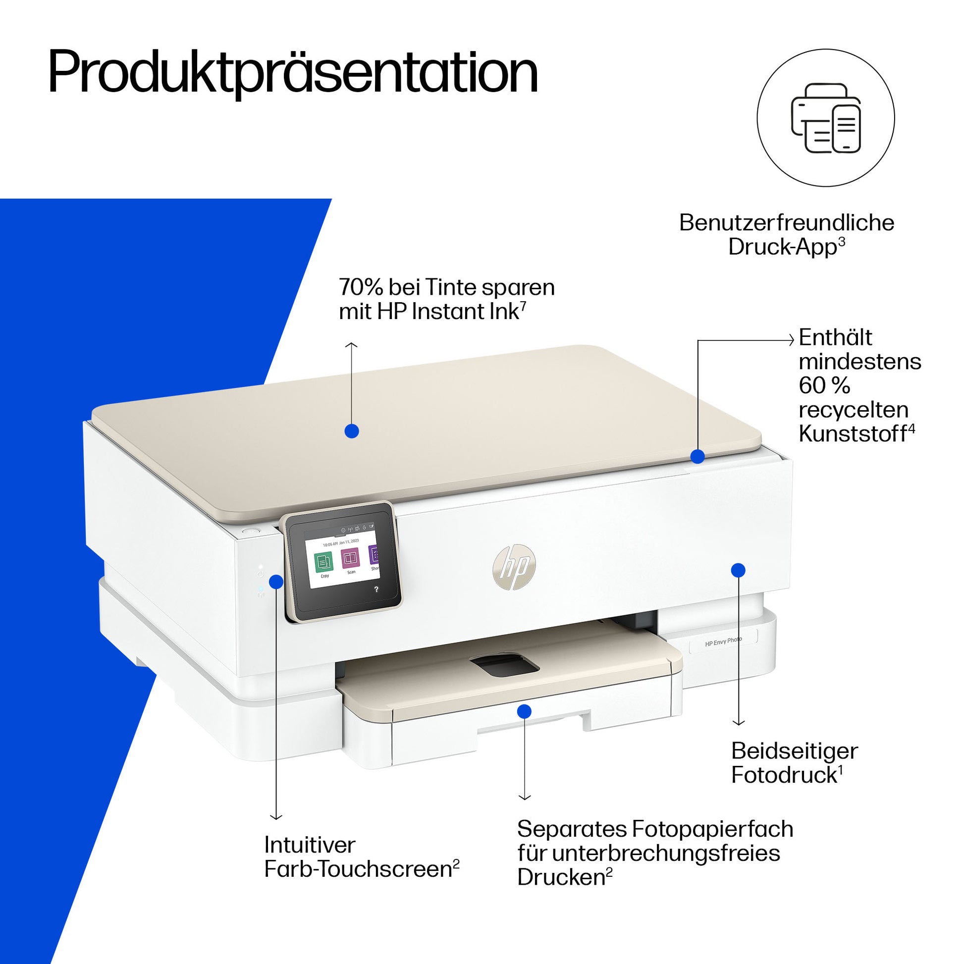 HP Envy Photo Envy 7230 – Farbiger Tintenstrahl-MFP A4, 3-in-1 – USB/WLAN – Duplex, ADF – 15 ppm S/W