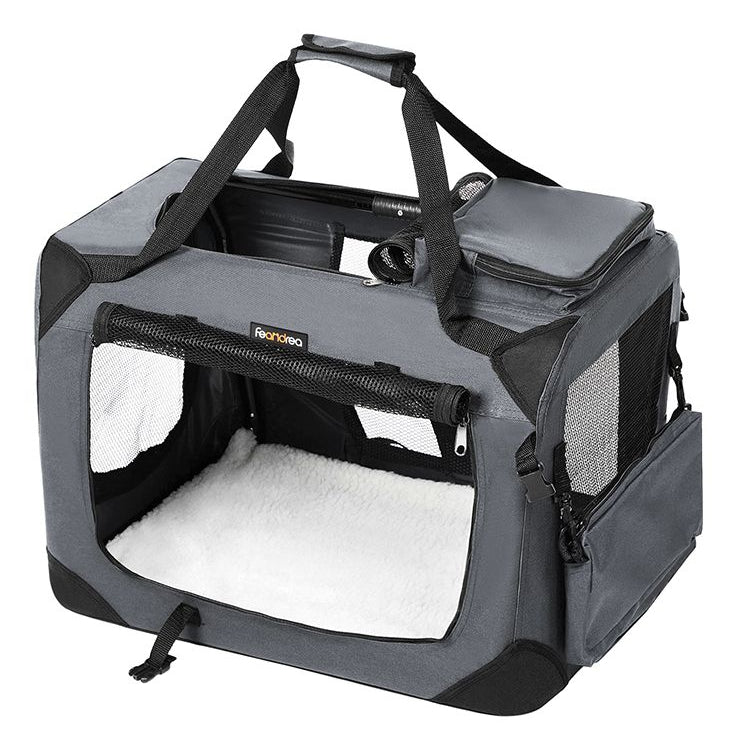 Feandrea Transportbox – bis 11 kg, herausnehmbarer Boden – für Hund, Katze – 60 × 42 × 42 cm – grau
