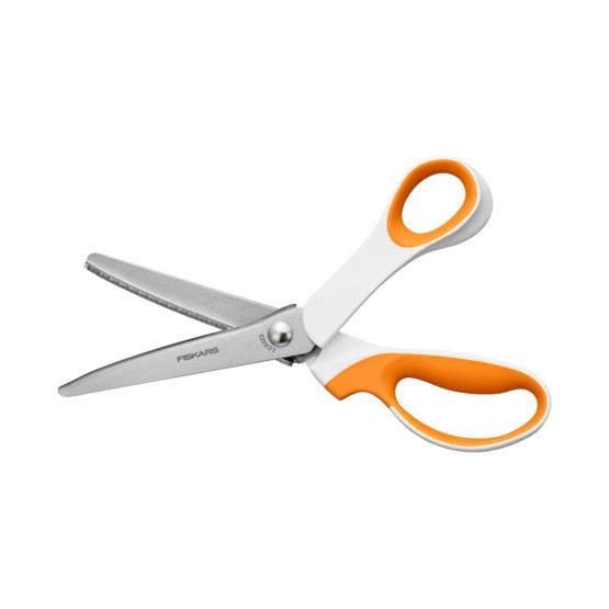 Fiskars Konturenschere 24,2 cm, für Rechtshänder – Edelstahl, Softgrip, Zickzack, Orange/Weiss