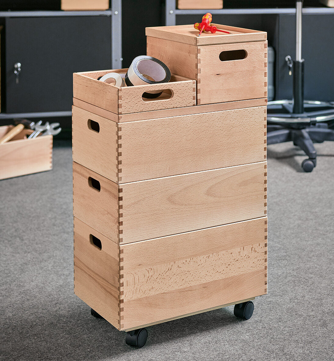 Zeller Present Aufbewahrungsbox (ohne Deckel) – Buche – Braun – stapelbar, mit Griffen – 200 × 70 × 300 mm