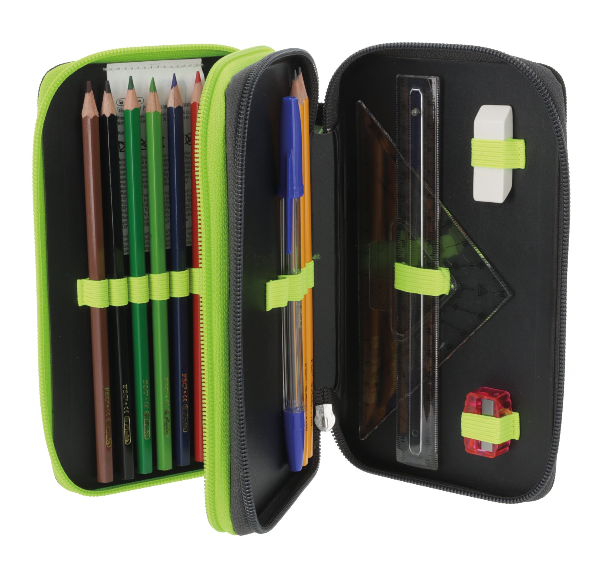 Herlitz Wild Life – Schüleretui, gefüllt (23-teilig), neongrün, Polyester, 19,3 × 5 × 11,5 cm