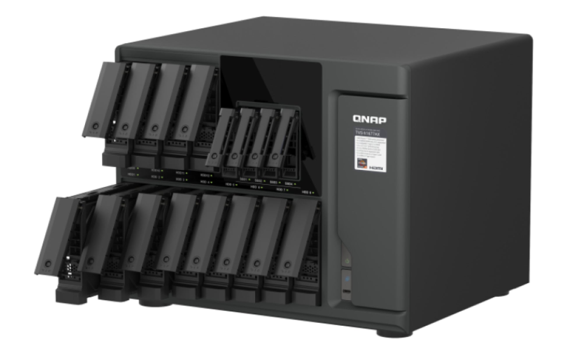 QNAP TVS-h1677AX-R5-16G – 16-Bay Tower NAS – AMD Ryzen 5 (6-Kern, 5,1 GHz), 16 GB RAM, 10GbE, QuTS hero