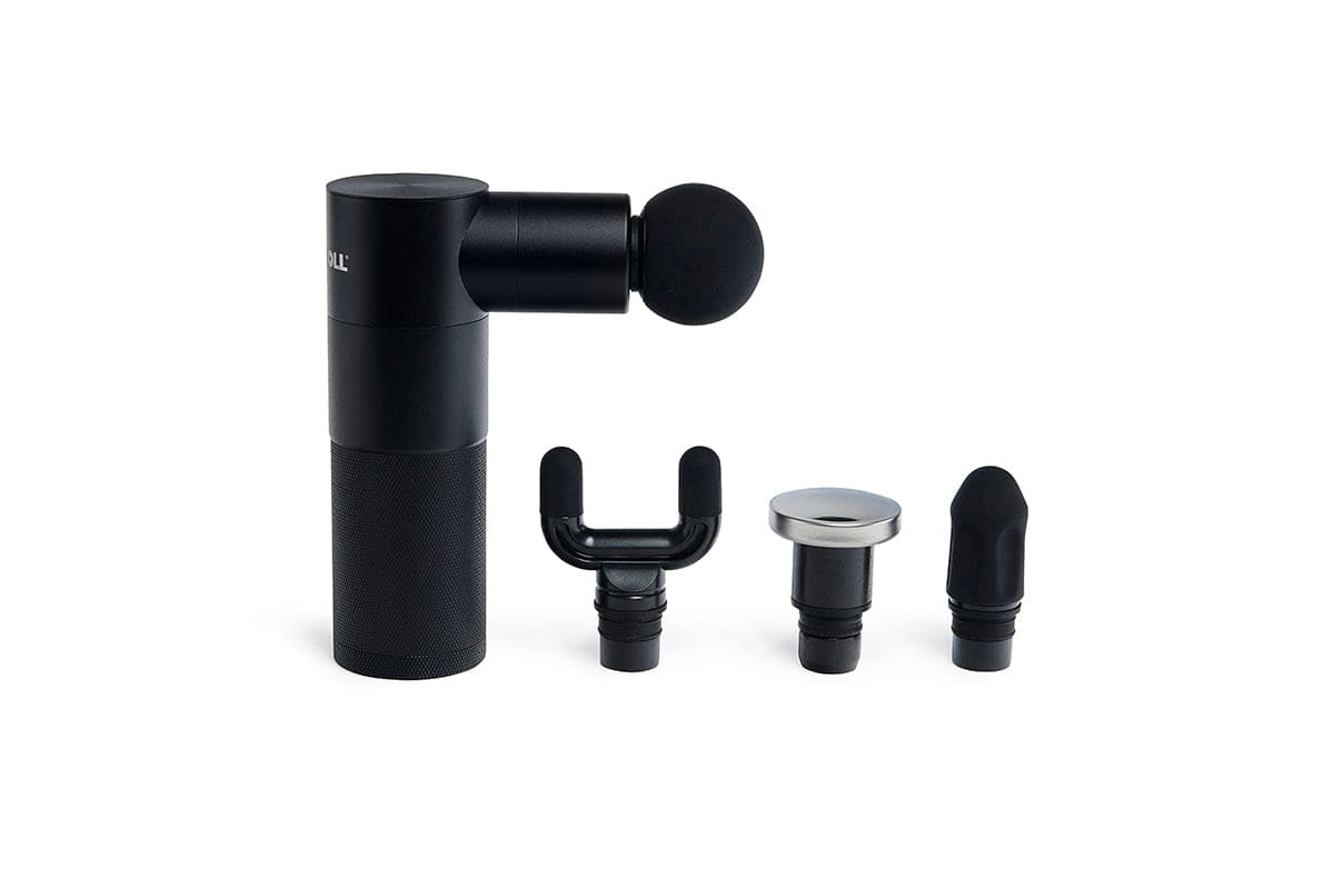 Blackroll Massagepistole – Aluminium, schwarz, 87 × 140 × 48 mm, 544 g, 4 Aufsätze