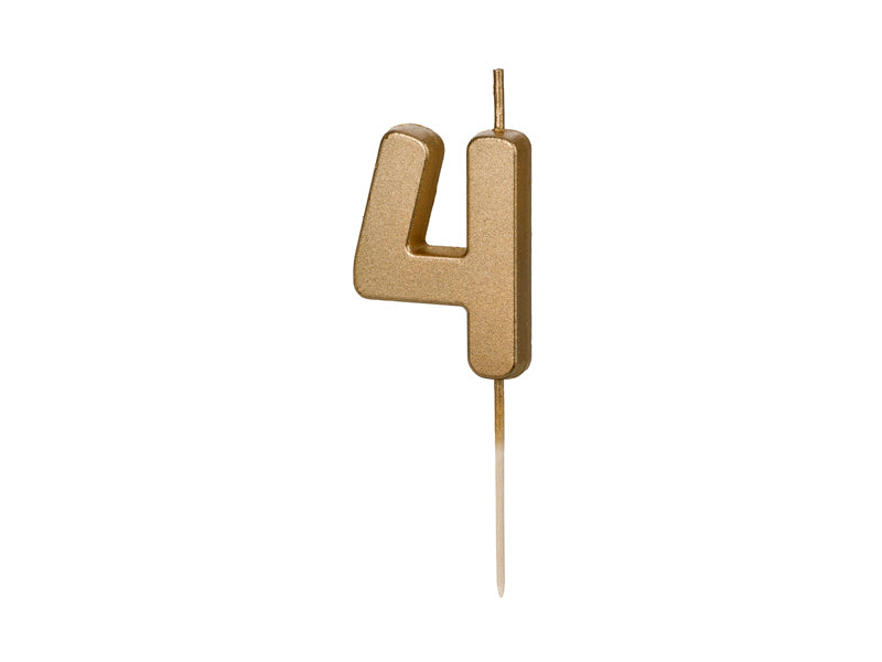 PartyDeco Geburtstagskerzen Zahl 4 – Gold – 4,5 cm – 1 Stk