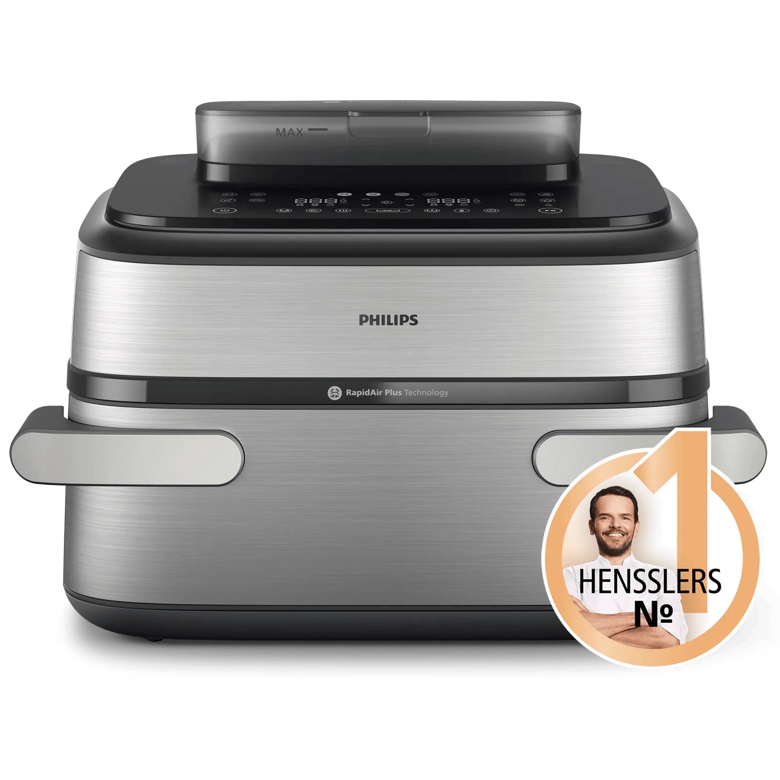 Philips Heissluftfritteuse NA565/02 – 9,5 l, Steam & Rapid Air, 2750 W – schwarz/silber/edelstahl
