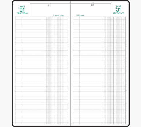Exacompta Banquier lang – Tagesagenda 2027, 1 Tag/2 Seiten, 16,0 × 34,0 cm, schwarz