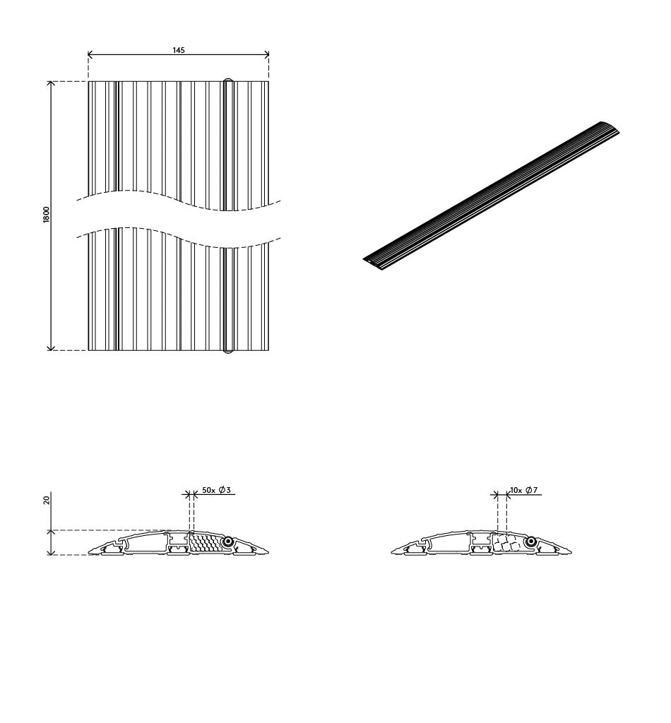 Dataflex Addit 433 Kabelbrücke – 1,8 m – Aussen 145×20 mm – Aluminium – Schwarz, aufklappbar, Traglast 500 kg