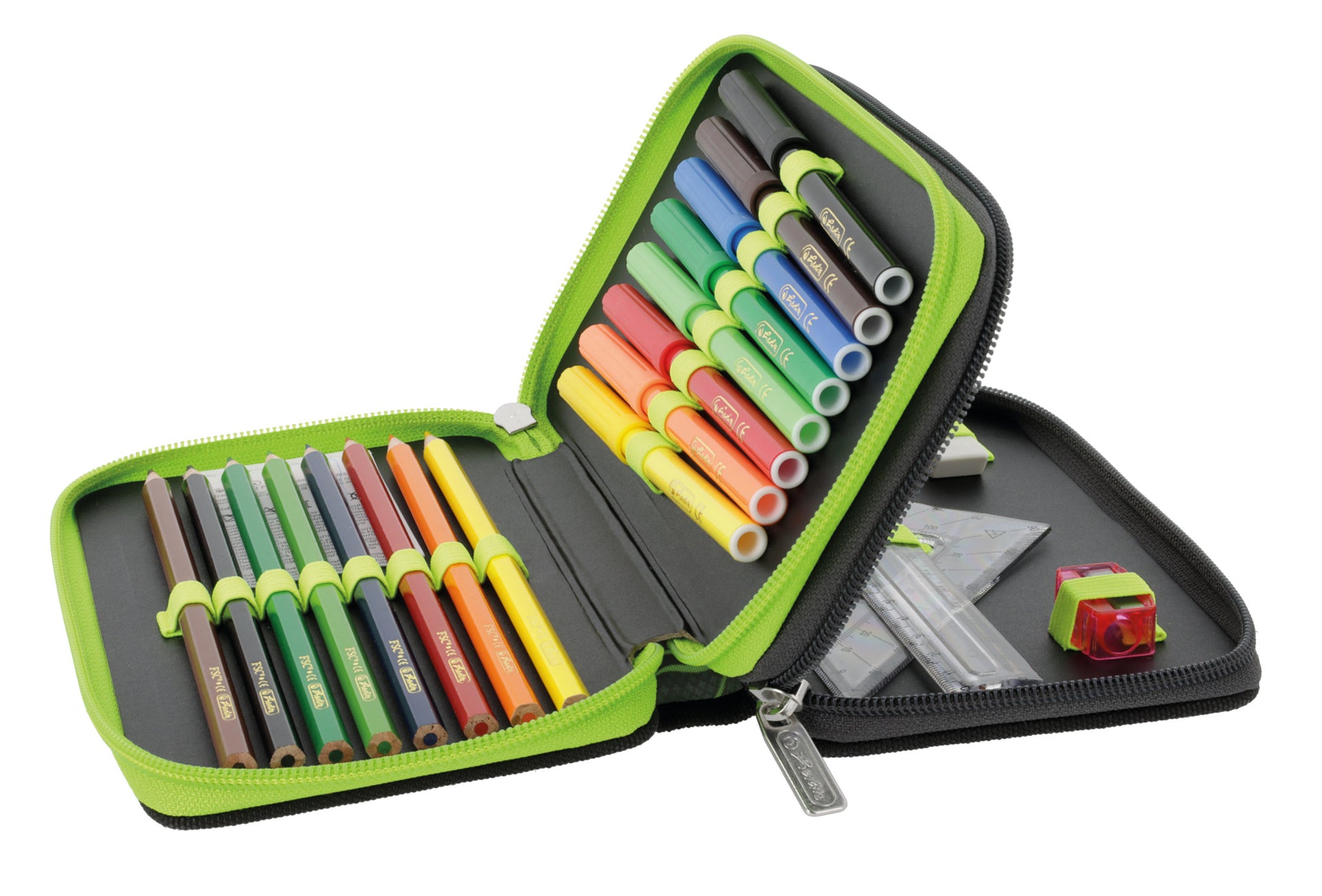 Herlitz Wild Life – Schüleretui, gefüllt (23-teilig), neongrün, Polyester, 19,3 × 5 × 11,5 cm