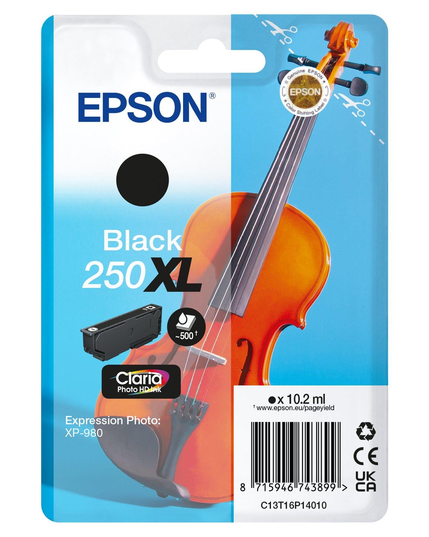 Epson Tintenpatrone 250XL, Schwarz, XL, 10,2 ml, Original – für Expression Photo XP-980