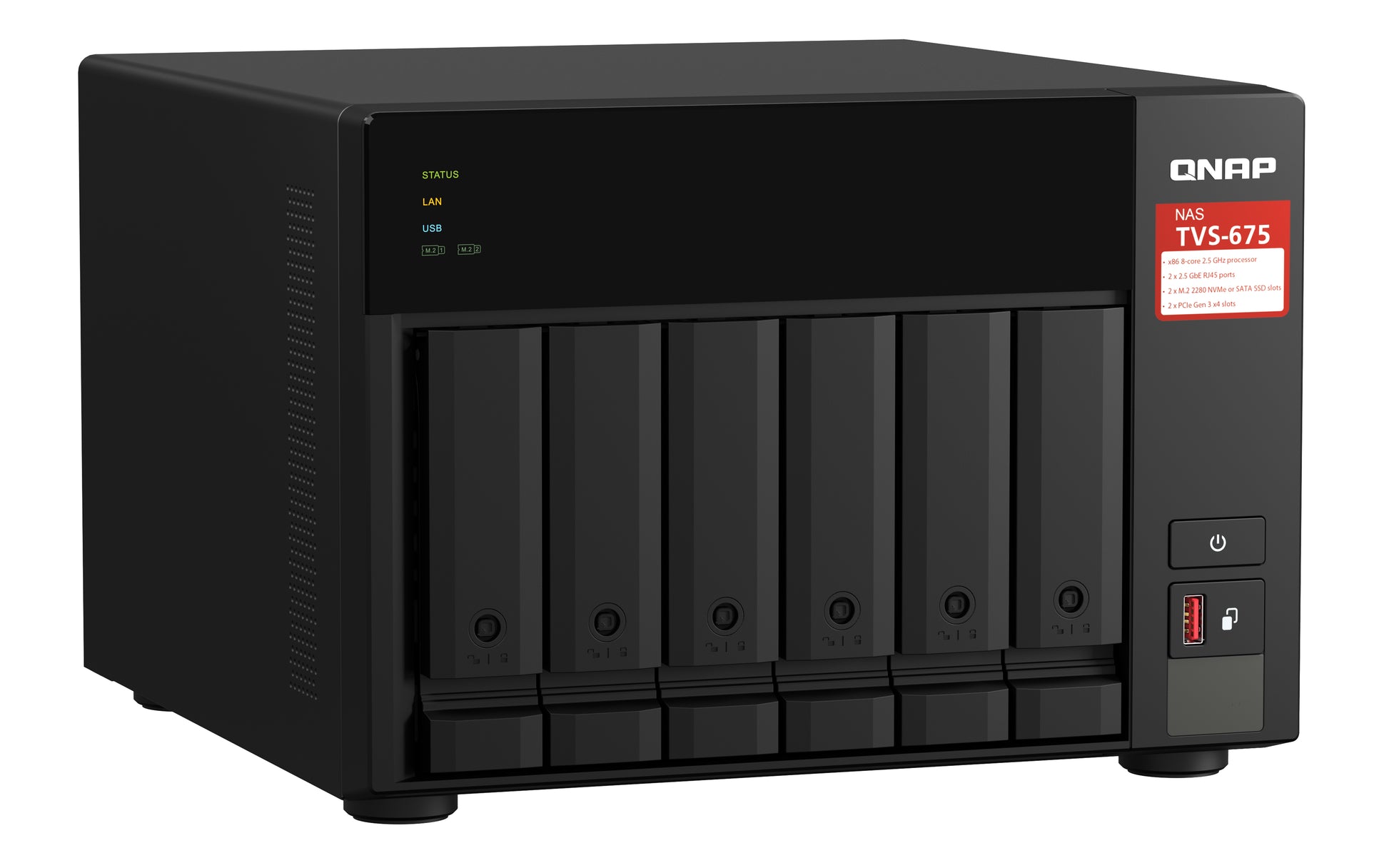 QNAP TVS-675-8G – 6-Bay Tower NAS – ZhaoXin KX-U6580, 8 GB RAM, 2,5GbE, QuTS hero