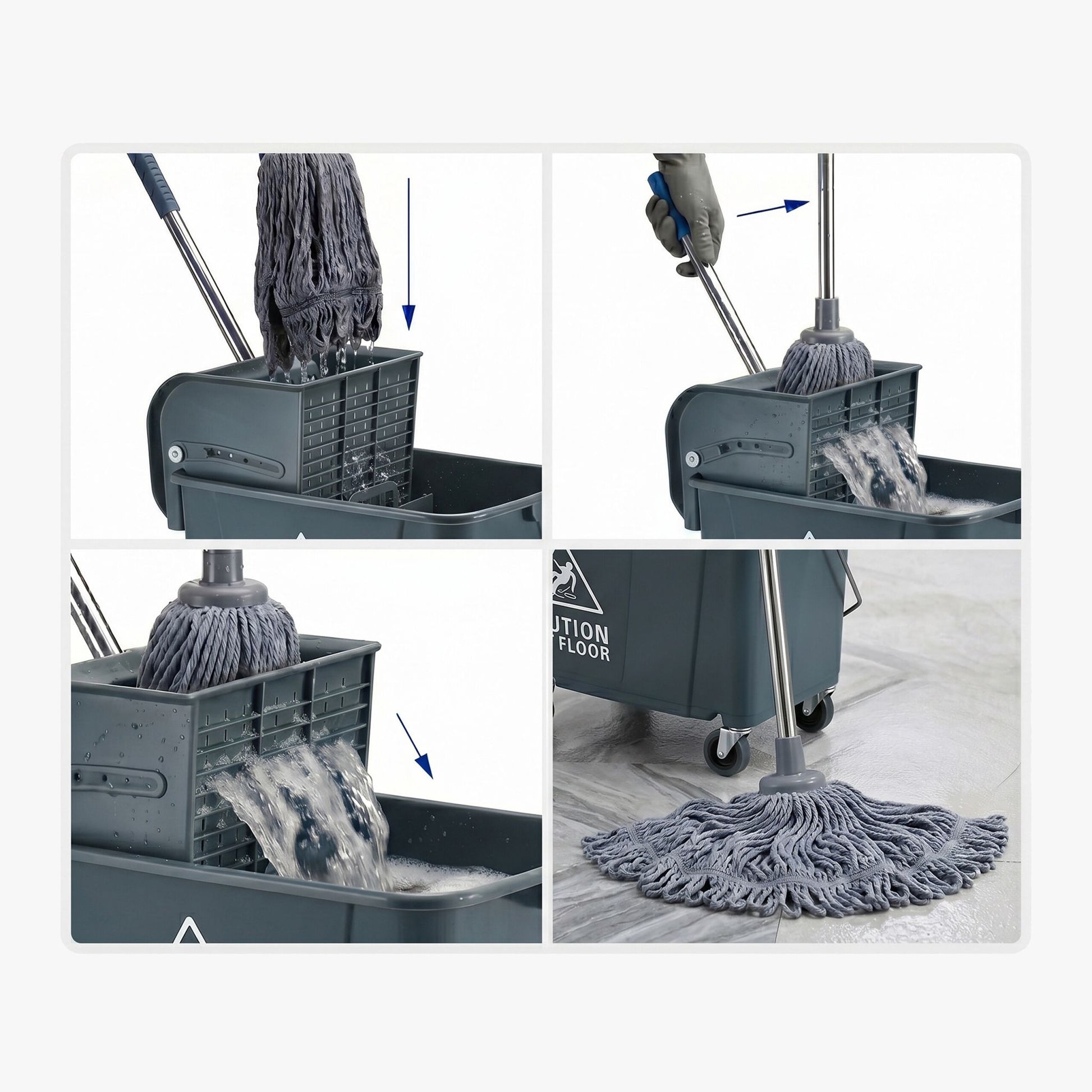 Relaxdays Putzeimer – 22 l – Kunststoff/Edelstahl, Grau – 1 Stk., 44,0 × 28,0 × 66,0 cm