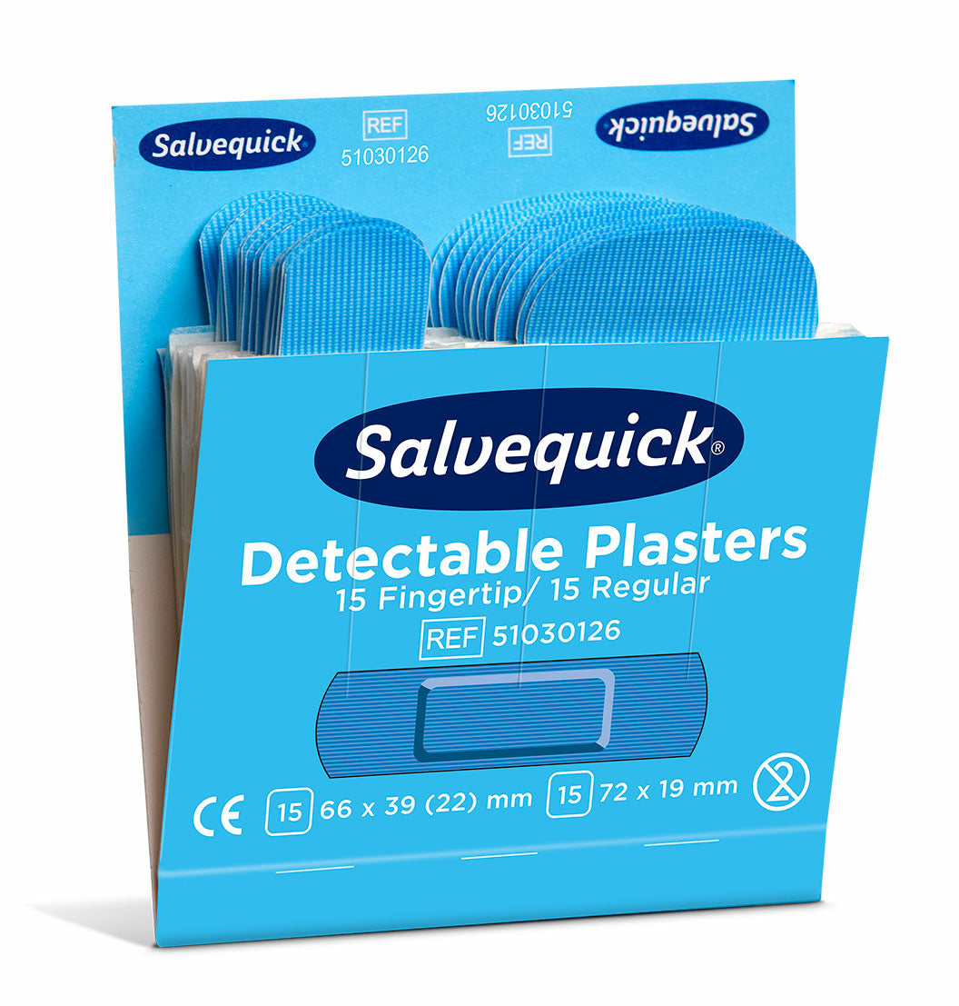 Cederroth Pflaster-Nachfüllpackung detektierbar, sortiert – 30 Stück, für Salvequick Spender, blau