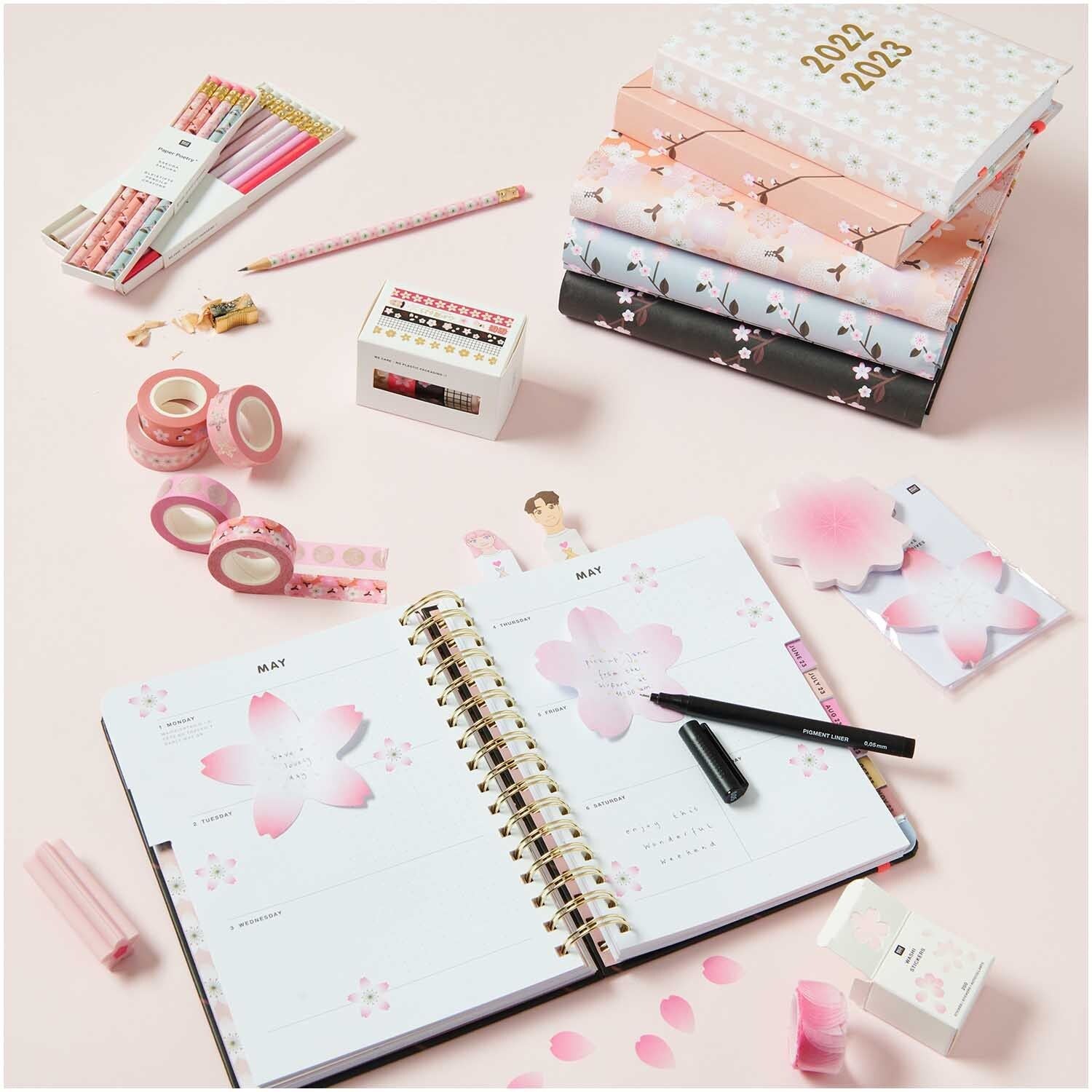 Rico Design Washi-Tape-Set – 15 mm × 10 m, rosa, gemustert, Papier – 5 Rollen