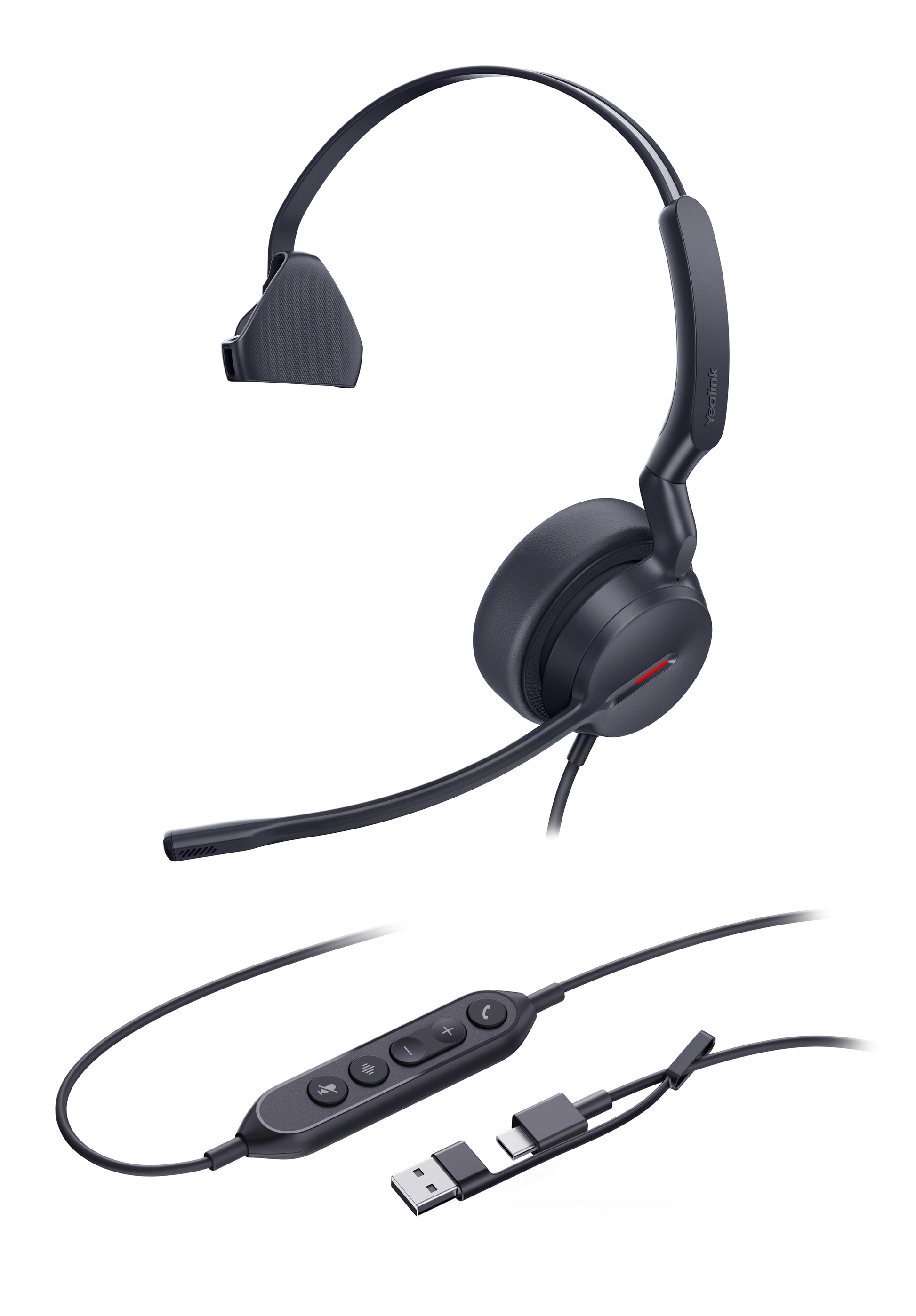 Yealink UH44 Mono Office-Headset – On-Ear, Kabel (USB-C/USB-A), Schwarz