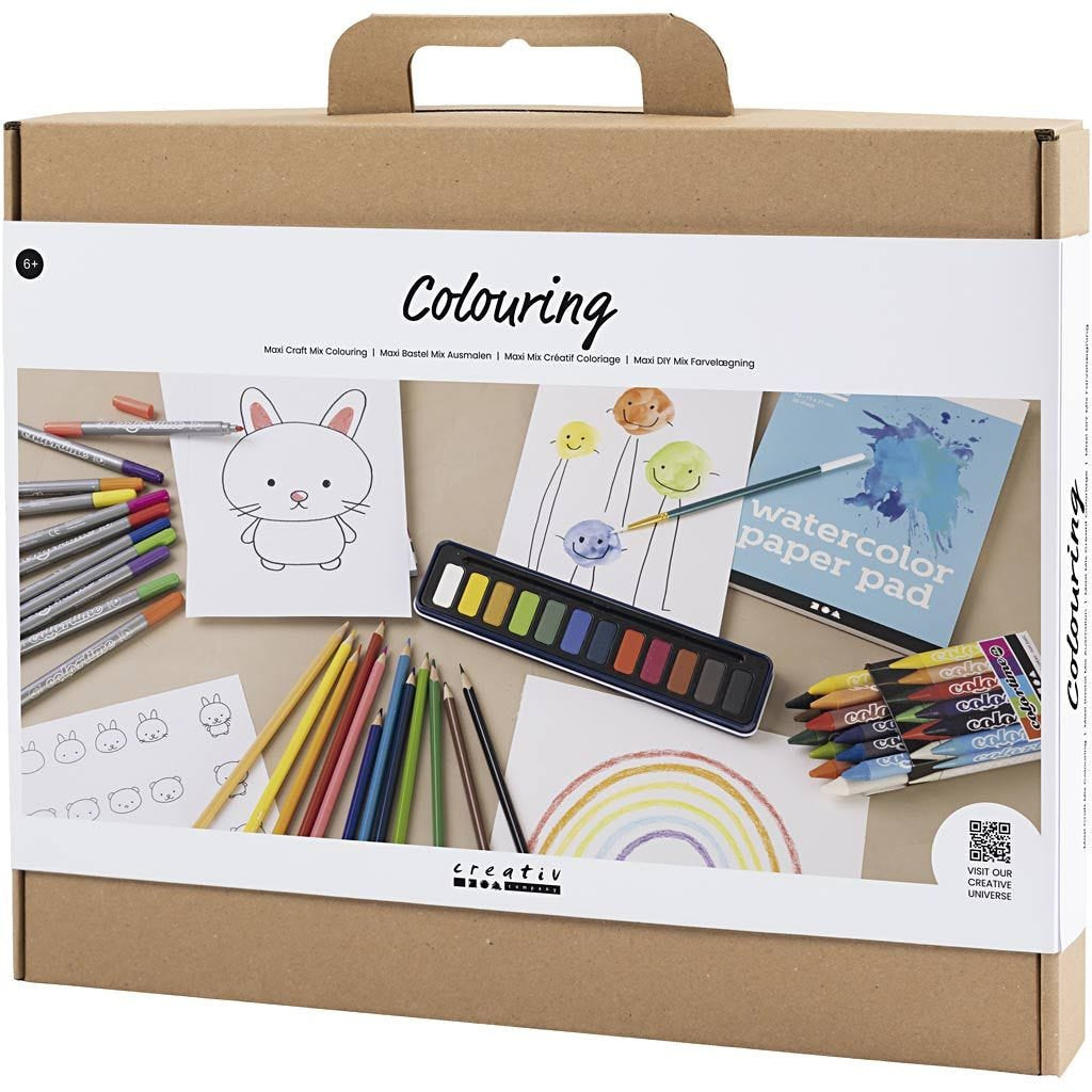 Creativ Company Zeichen-Set – 20 Marker, 12 Aquarellfarben, 12 Buntstifte – ab 6 Jahren