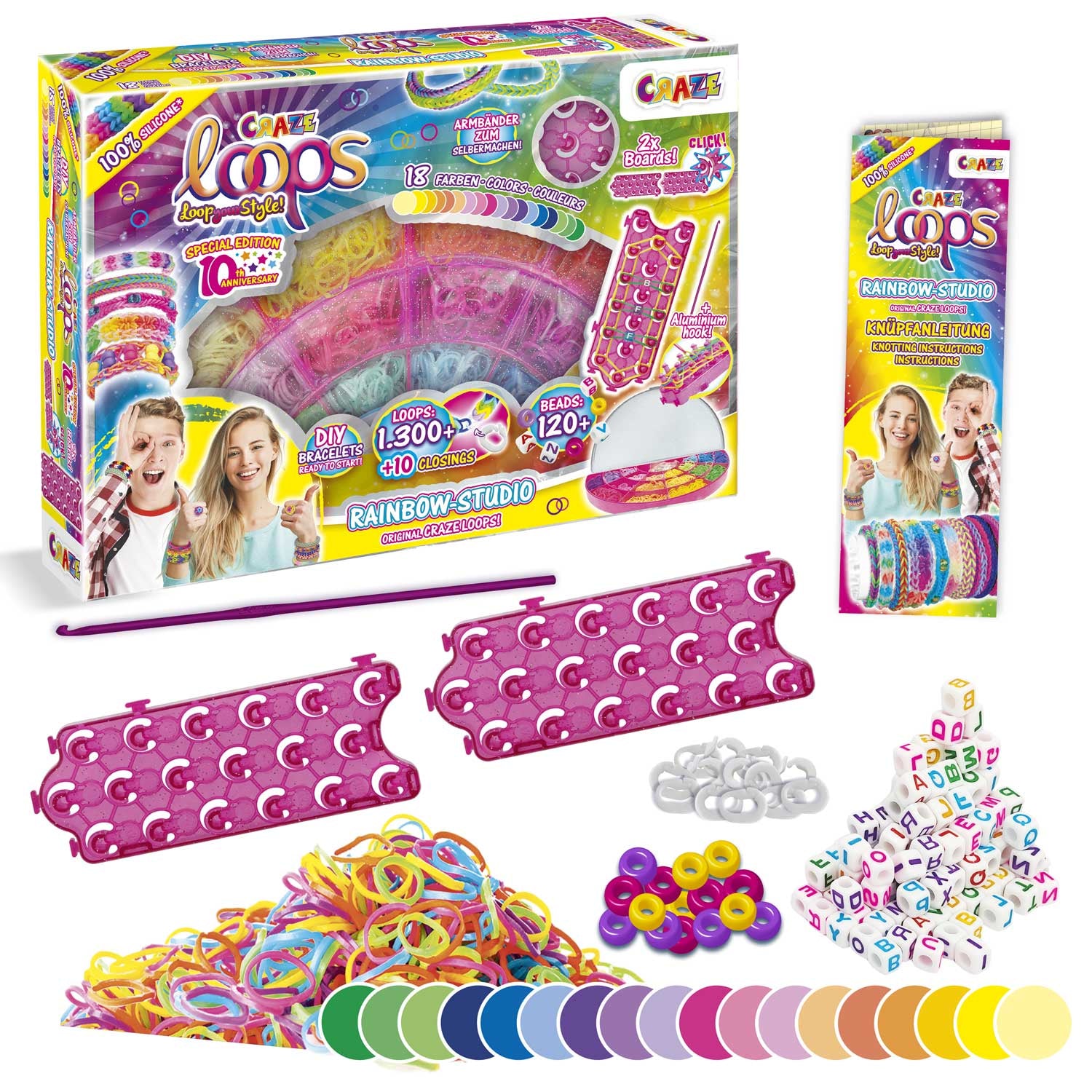 CRAZE Loops Rainbow Studio – Bastelset – 1300 Loops – ab 3 Jahren – Silikon, Mehrfarbig
