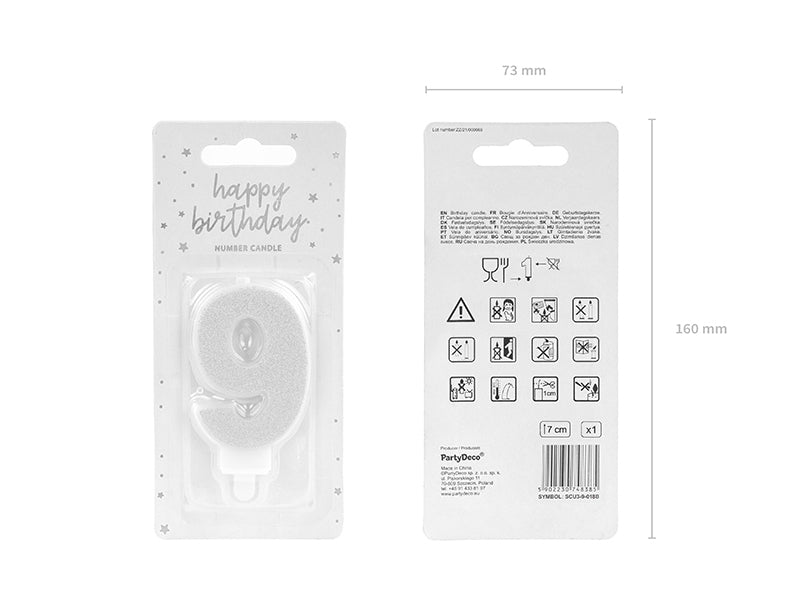 PartyDeco Geburtstagskerzen Zahl 9 – Silber – 4,5 × 7 cm – 1 Stück