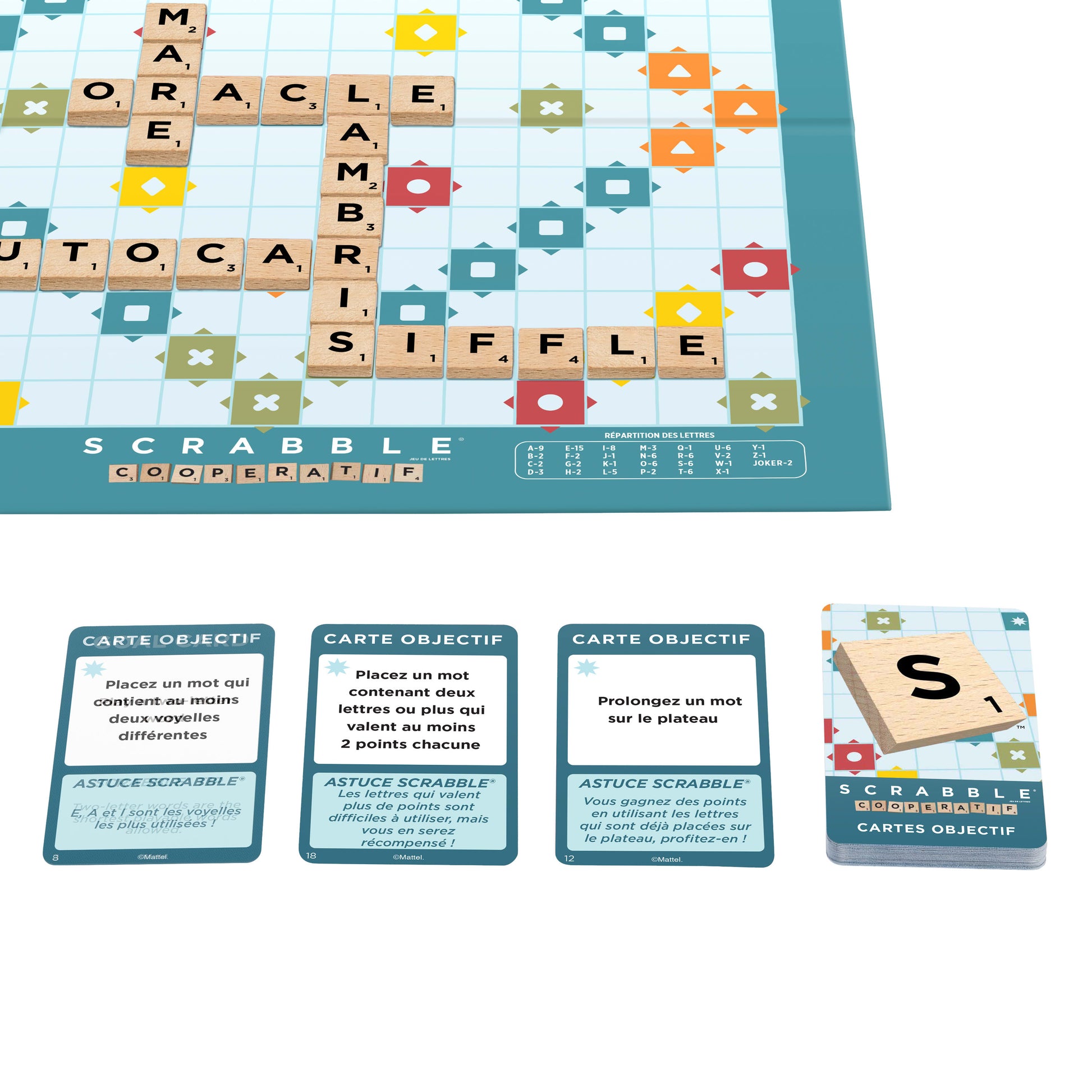 Mattel Scrabble Original Holz 2 in 1 – Brettspiel, 2–4 Spieler, ab 8 Jahren, 30 Min., FR