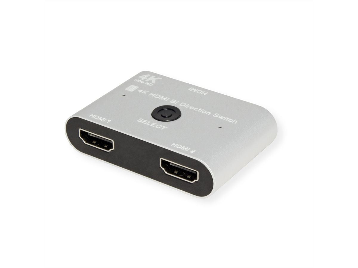 VALUE HDMI Switch, 2× HDMI In / 1× HDMI Out, 4K@60 Hz, bidirektional, HDR, Schwarz/Silber