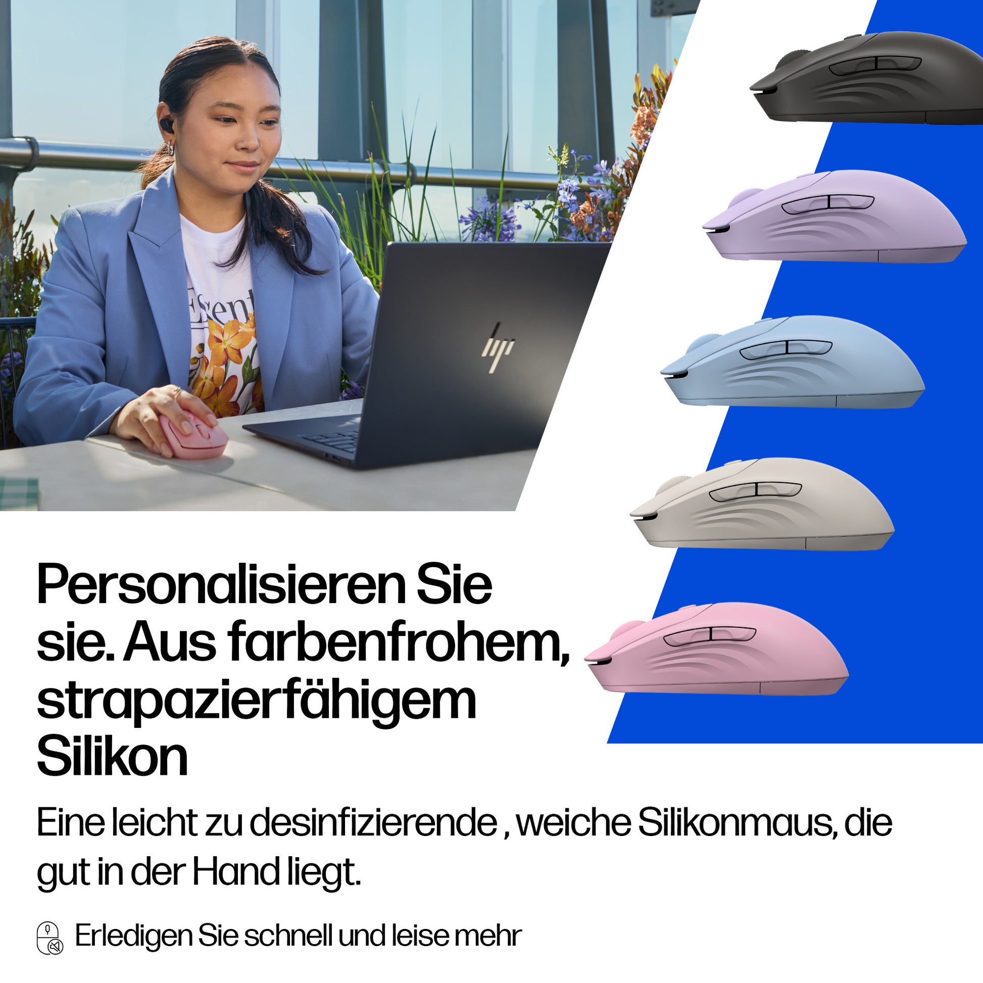 HP 400 Quiet – Maus – Kabellos (Bluetooth/2,4 GHz), 6000 DPI, beidhändig, Schwarz