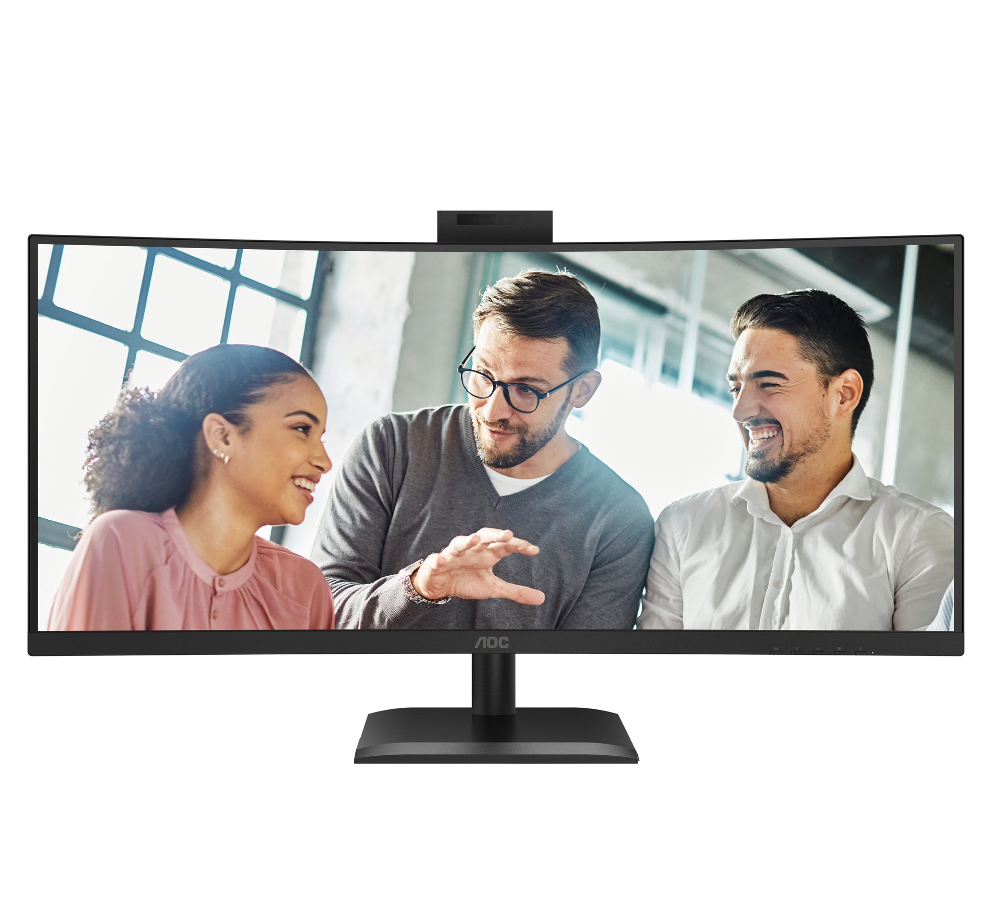 AOC E4 CU34E4CW – 34" Gebogen 1500R, 3440 × 1440 (UWQHD), VA, 120 Hz, USB-C 90 W, Webcam, KVM, LAN
