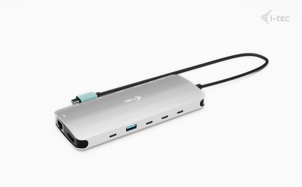i-tec Metal Nano Dockingstation – USB-C, 2× HDMI, 1× DP, 3× USB-A, 5× USB-C, 140 W PD, GbE, SD/microSD, 3,5 mm