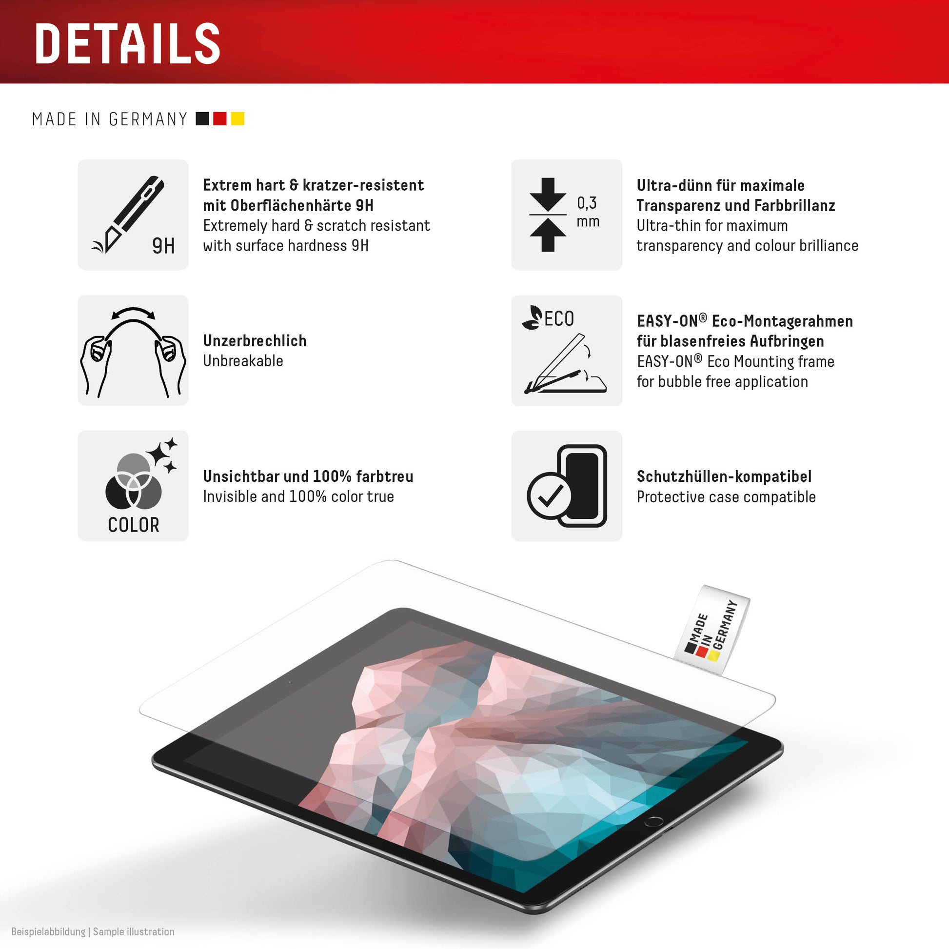 Displex Displayschutzglas – für Samsung Galaxy Tab S10 FE+, klar, 9H, Anti-Fingerprint