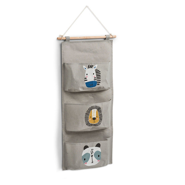 Zeller Present Aufbewahrungskorb – Baumwolle/Polyester/Holz – Grau – 3 Fächer, mit Seil