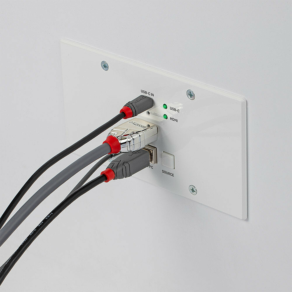 Lindy HDMI/USB-C KVM-Extender über HDBaseT, bis 150 m, EU WallPlate