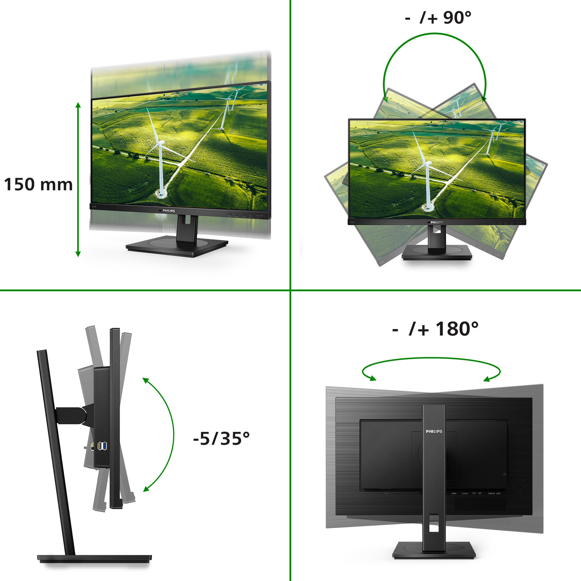 Philips 242B1G/00 – Monitor, 23,8", 1920 × 1080 (Full HD), IPS, 75 Hz, 250 cd/m², VESA 100 × 100, Schwarz