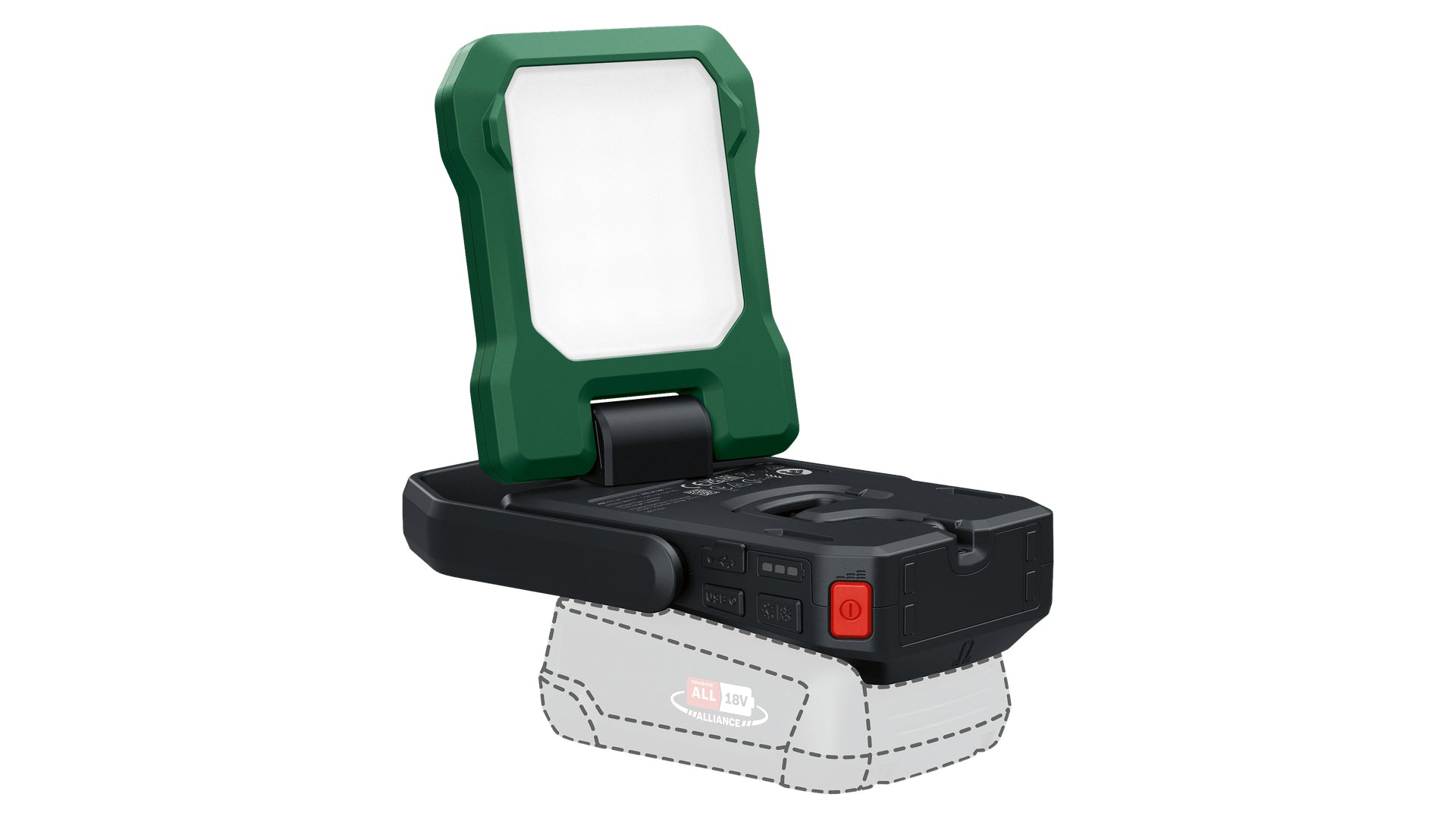 Bosch Taschenlampe EasySpotLight 18V-400 – 400 lm, IP30, 3-Stufen-Dimmer, USB – Grün