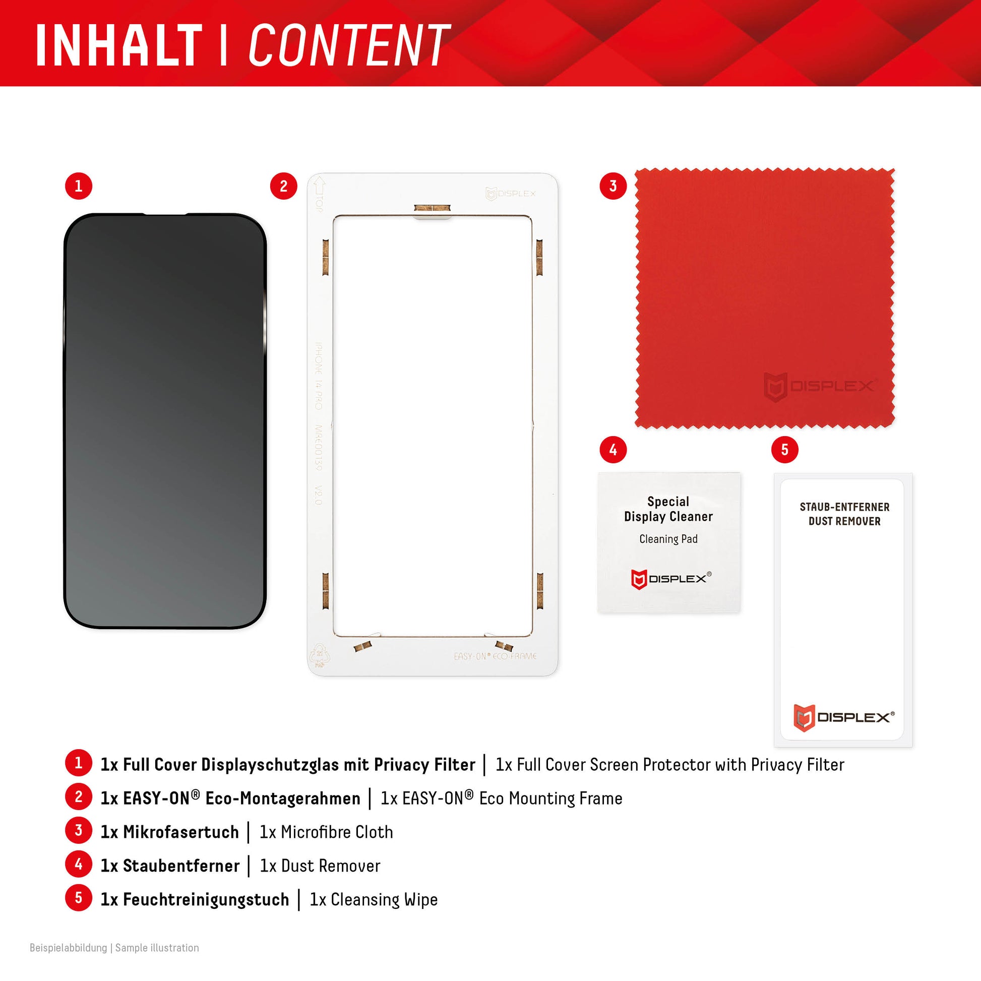 EVI Bildschirmschutzfolie – Displex Privacy Glass, Private Filterungsfunktion, iPhone 15/15 Pro