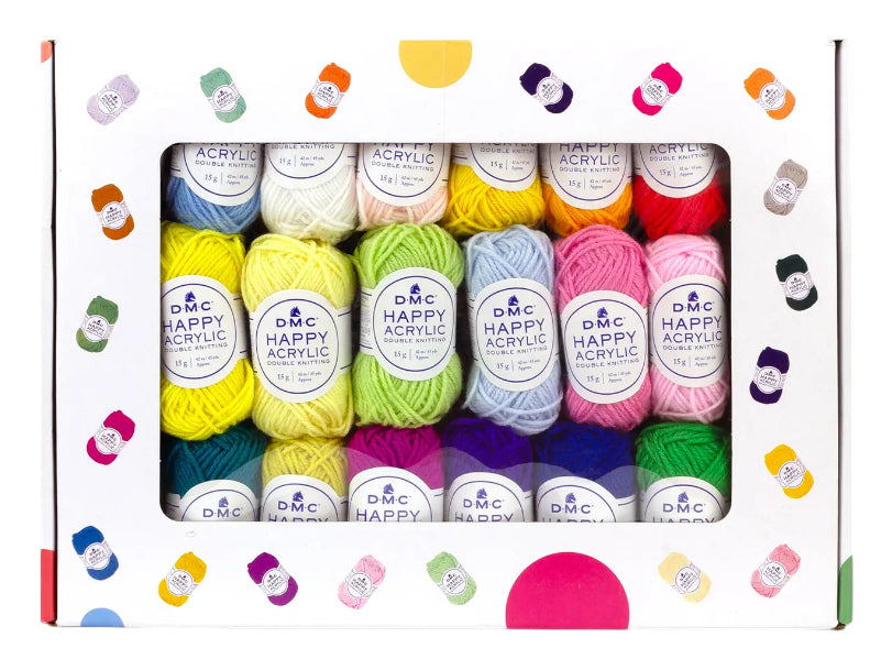 DMC Happy Acryl Garn Mehrfarbig – Extra dick, 15 g, 42 m, Nadel 3 mm, 100% Polyacryl, 50 Stk.