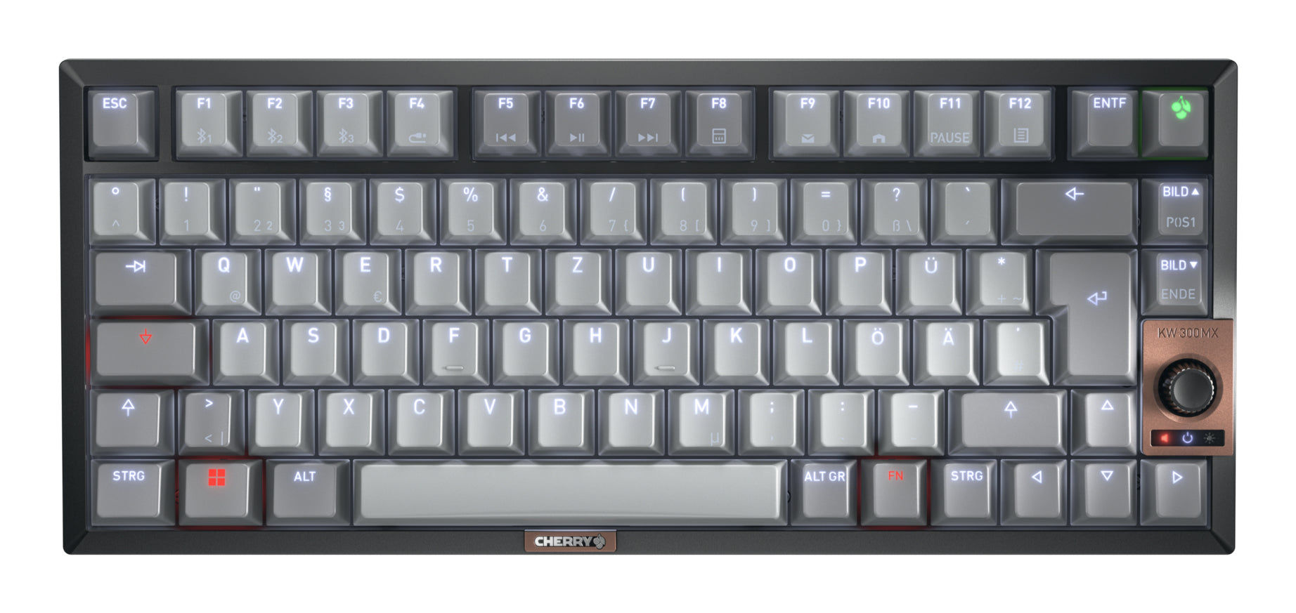 CHERRY KW 300 MX – Tastatur 75% – Mechanisch (MX2A Silent Red) – Verkabelt & Bluetooth – QWERTZ (CH)