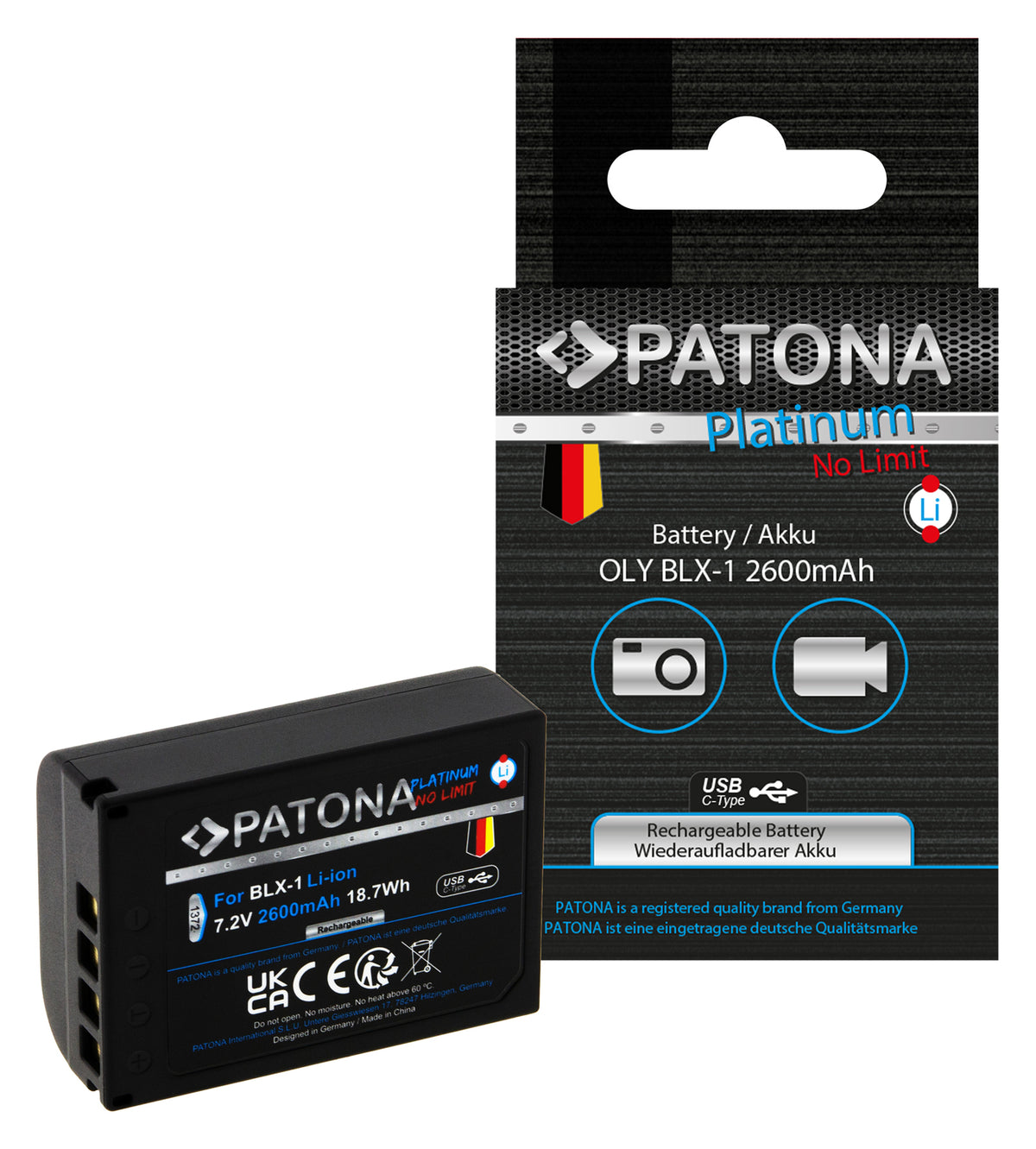 PATONA Platinum Akku – 2600 mAh, 7,2 V, USB-C – für Olympus OM-1