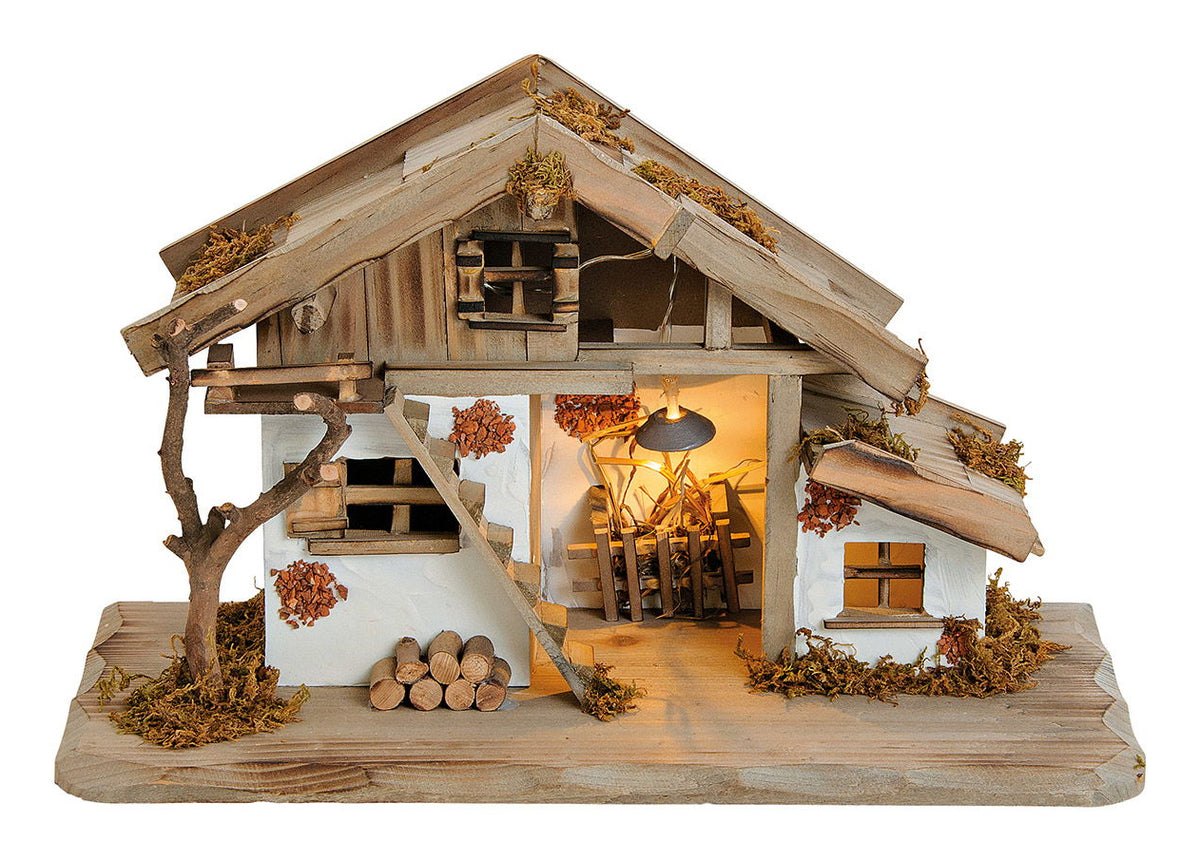 G. Wurm Krippe mit LED – 39 × 23 × 19 cm – Kiefer & MDF, Mehrfarbig