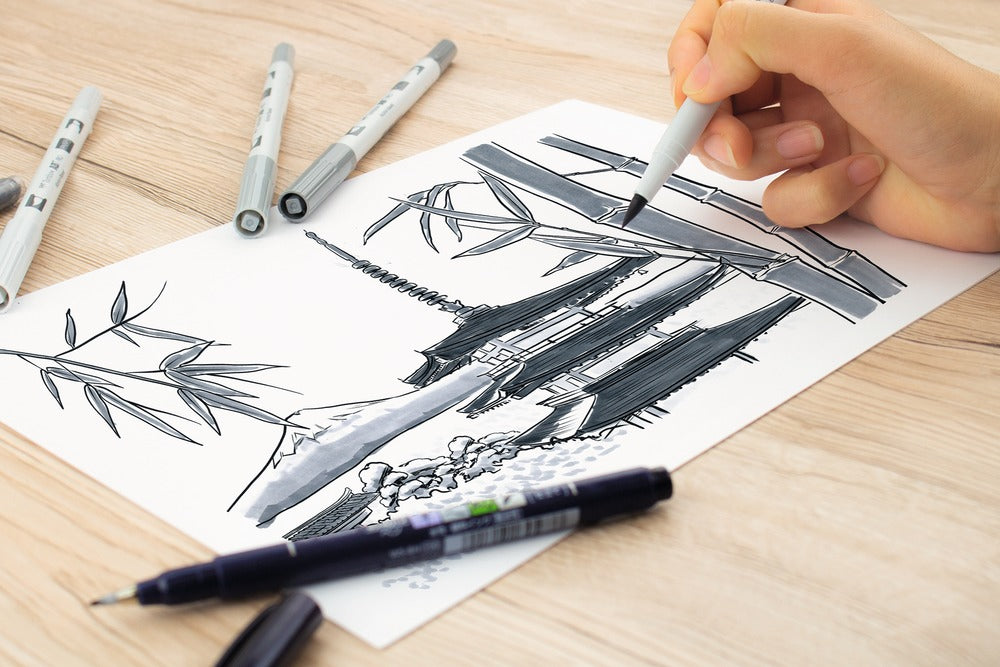 Tombow ABT PRO – Handlettering-/Zeichen-Set – 5-teilig – Blau – Meissel-/Bürstenspitze