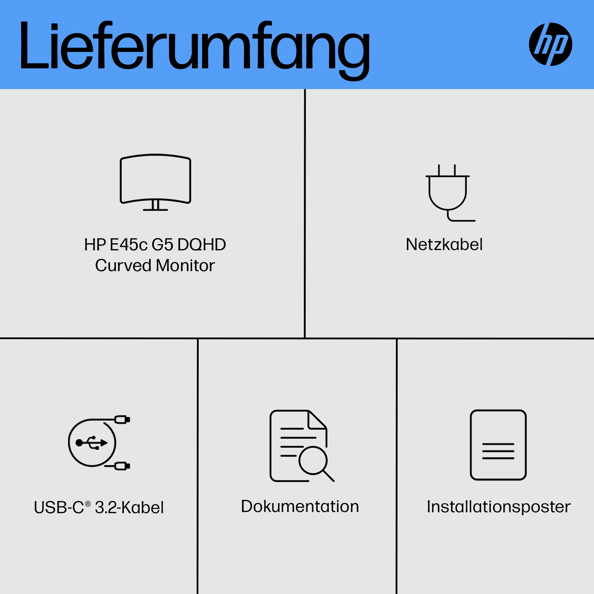 HP E45C G5 – Monitor, 44,5", 5120 × 1440 (Dual QHD), VA, 165 Hz, 400 cd/m², Gebogen, USB-C